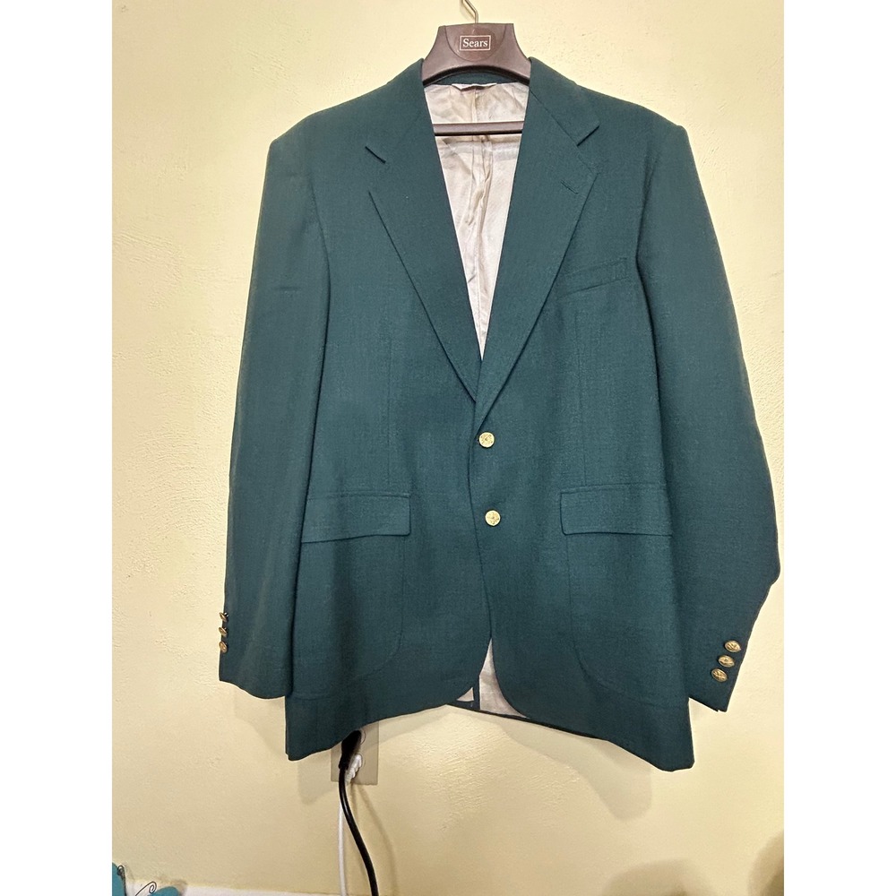 Cross & Winsor Mens Vintage Forest Green Blazer‎ Sport Coat Gold Buttons 43L USA